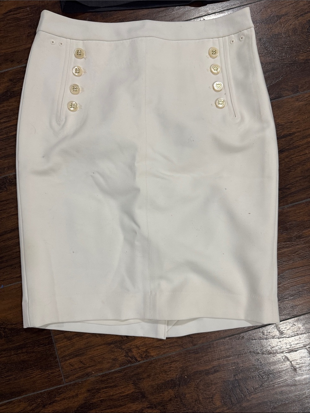 The Limited Cream Pencil Skirt with Gold Buttons